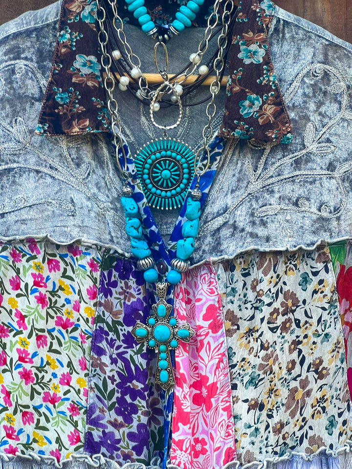 Patchwork Love Soul Tunic - Slate & Multi-Color