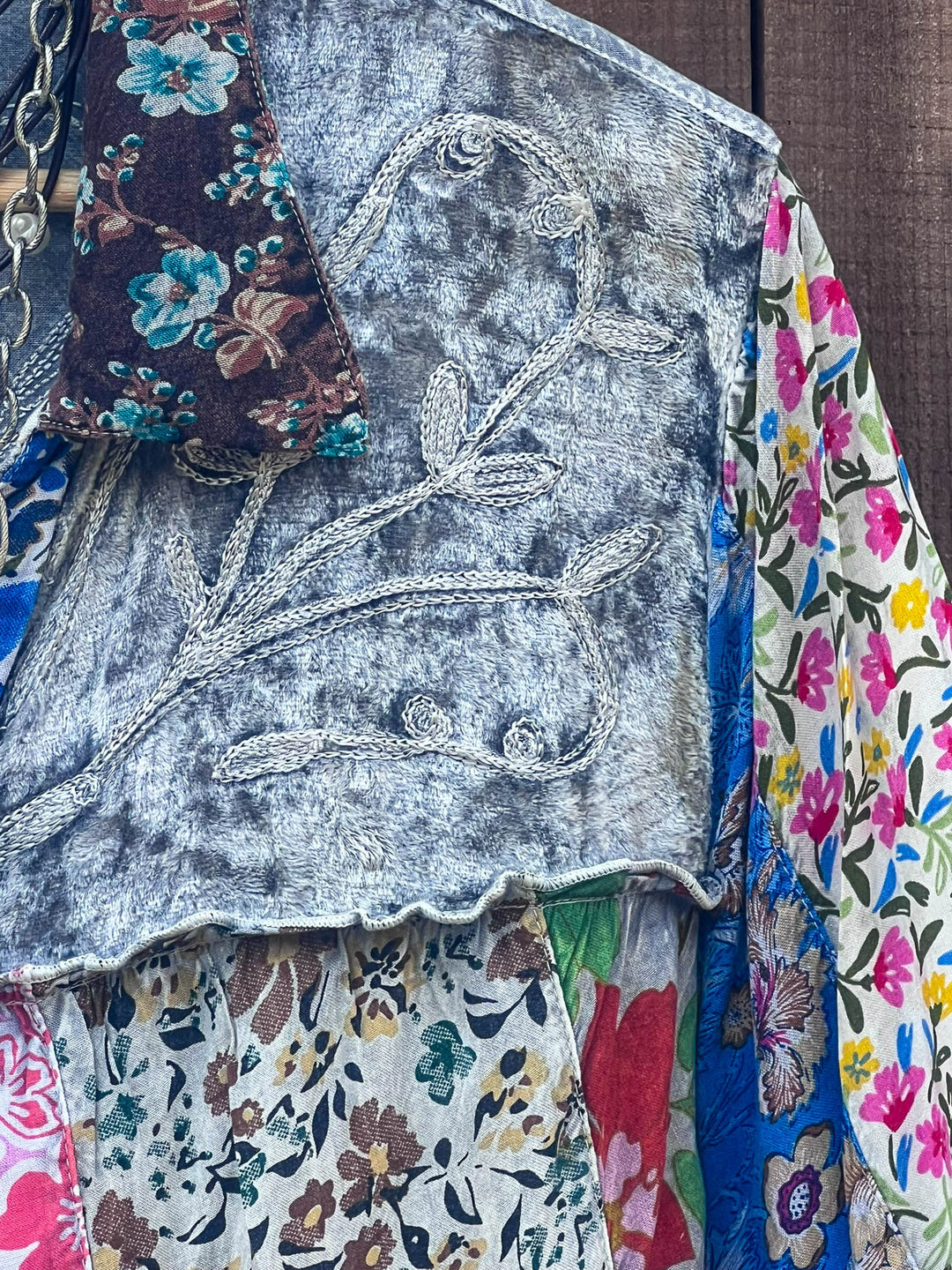 Patchwork Love Soul Tunic - Slate & Multi-Color