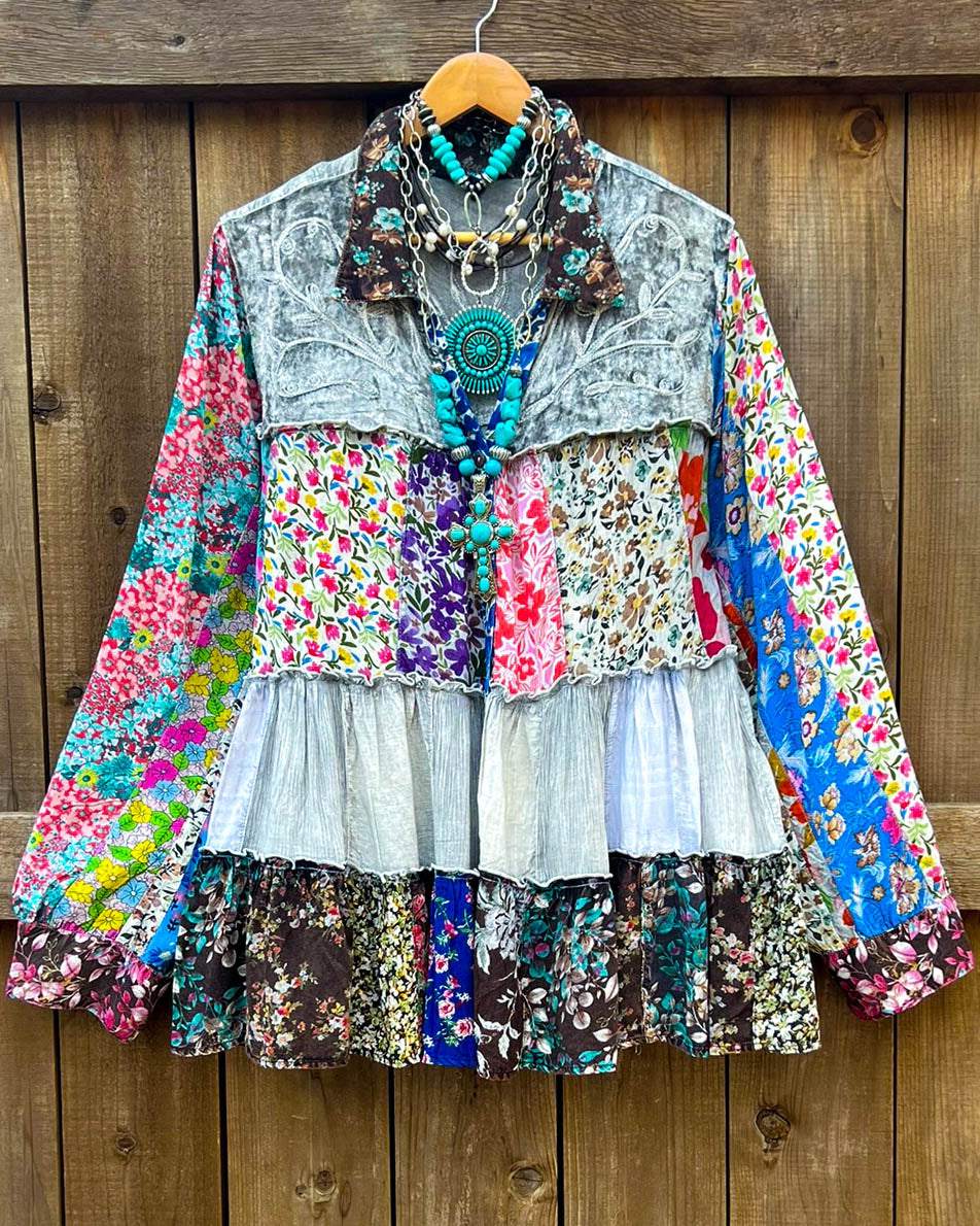 Patchwork Love Soul Tunic - Slate & Multi-Color