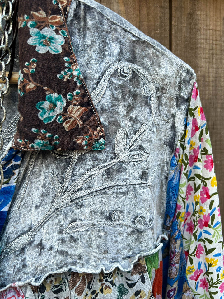 Patchwork Love Soul Tunic - Slate & Multi-Color
