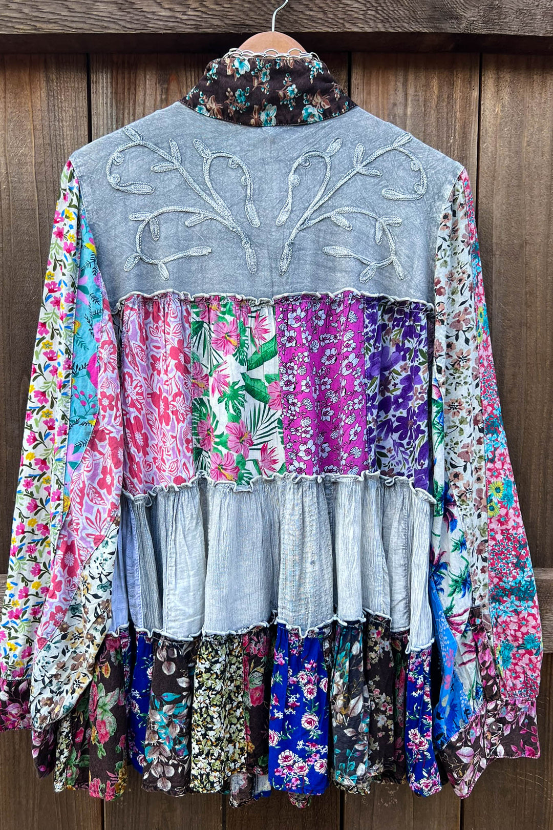 Patchwork Love Soul Tunic - Slate & Multi-Color