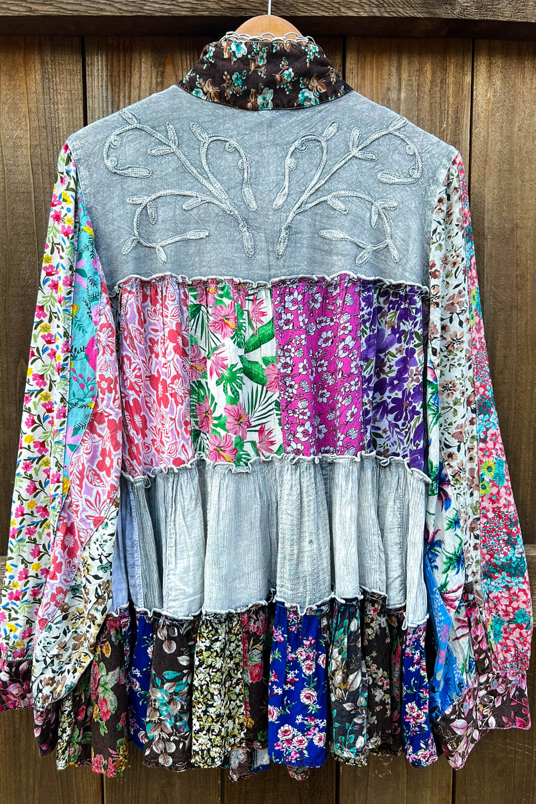 Patchwork Love Soul Tunic - Slate & Multi-Color