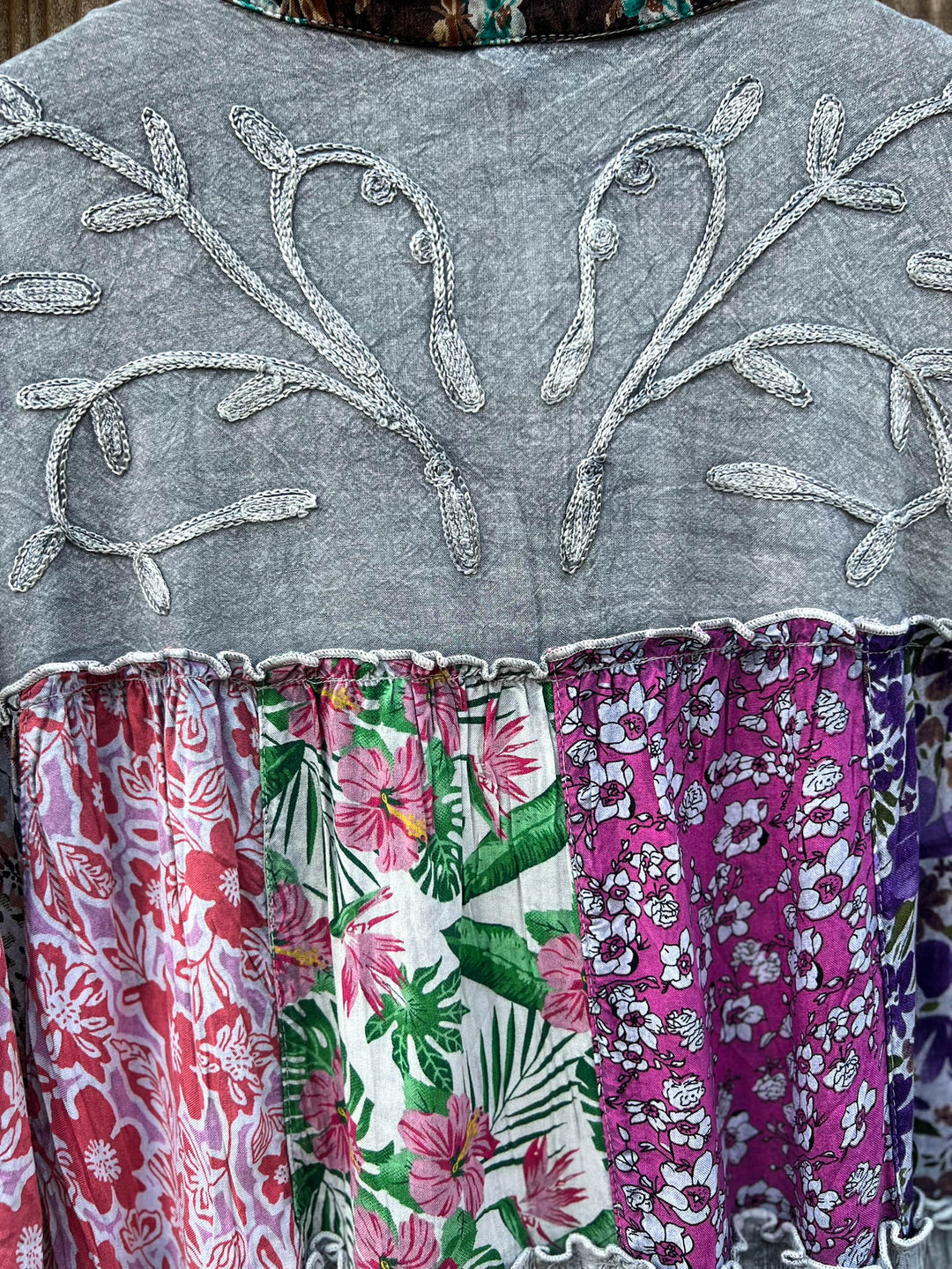 Patchwork Love Soul Tunic - Slate & Multi-Color
