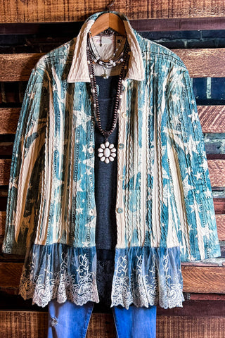 INFINITE GRACE FLORAL SHIRT-JACKET LACE & SEQUIN MULTI-COLOR