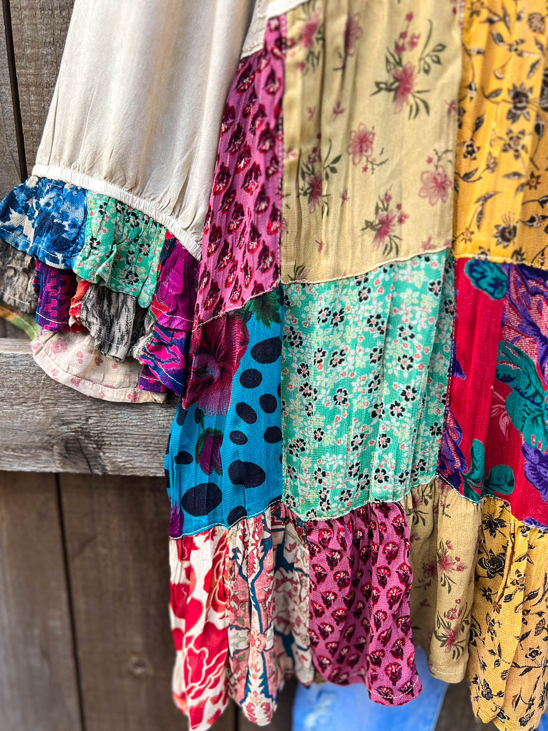 Patchwork Meadow Oaks Top - Latte & Multi-Color