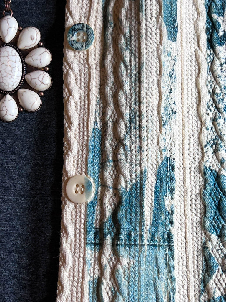 BLISSFUL MOMENTS FAB LACE JACKET IN BLUE DENIM COLOR