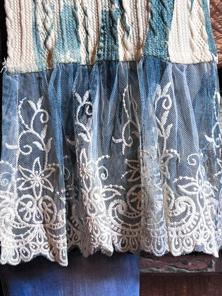 BLISSFUL MOMENTS LACE JACKET IN BLUE DENIM COLOR