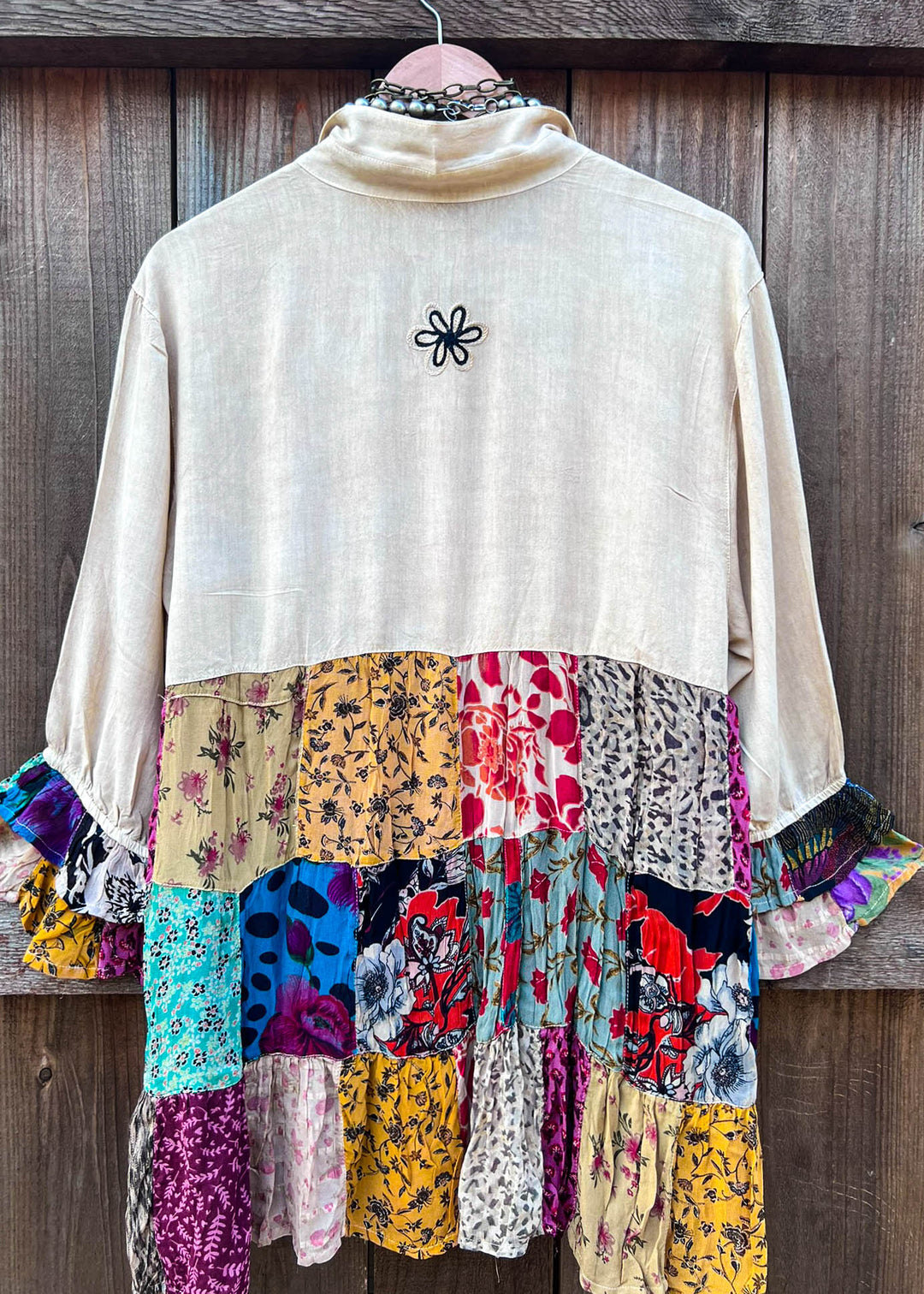 Patchwork Meadow Oaks Top - Latte & Multi-Color