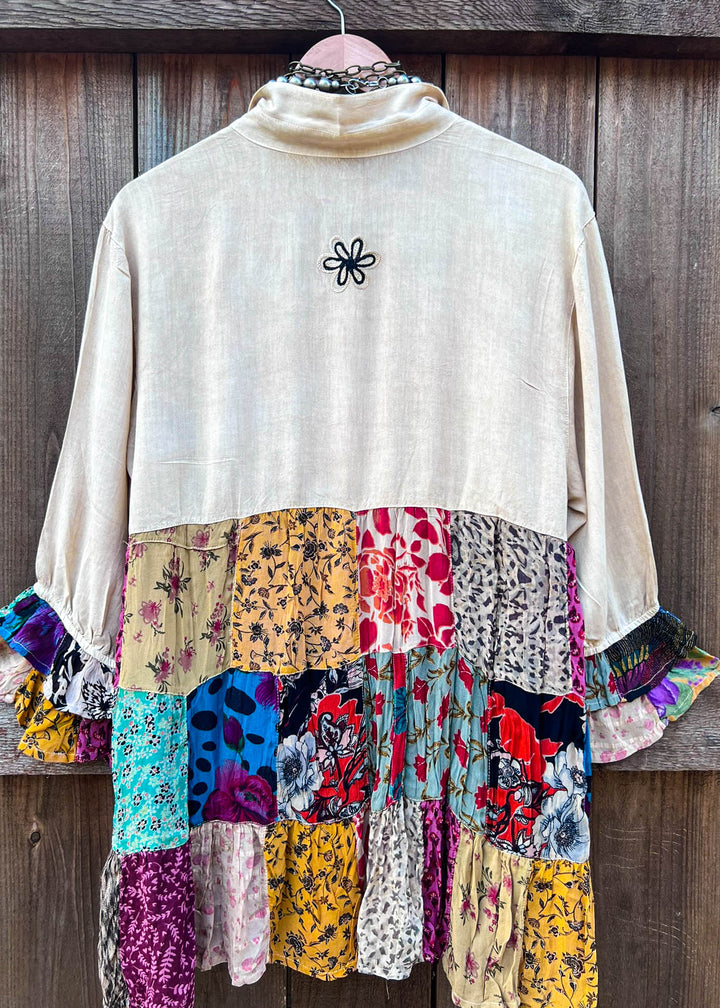 Patchwork Meadow Oaks Top - Latte & Multi-Color