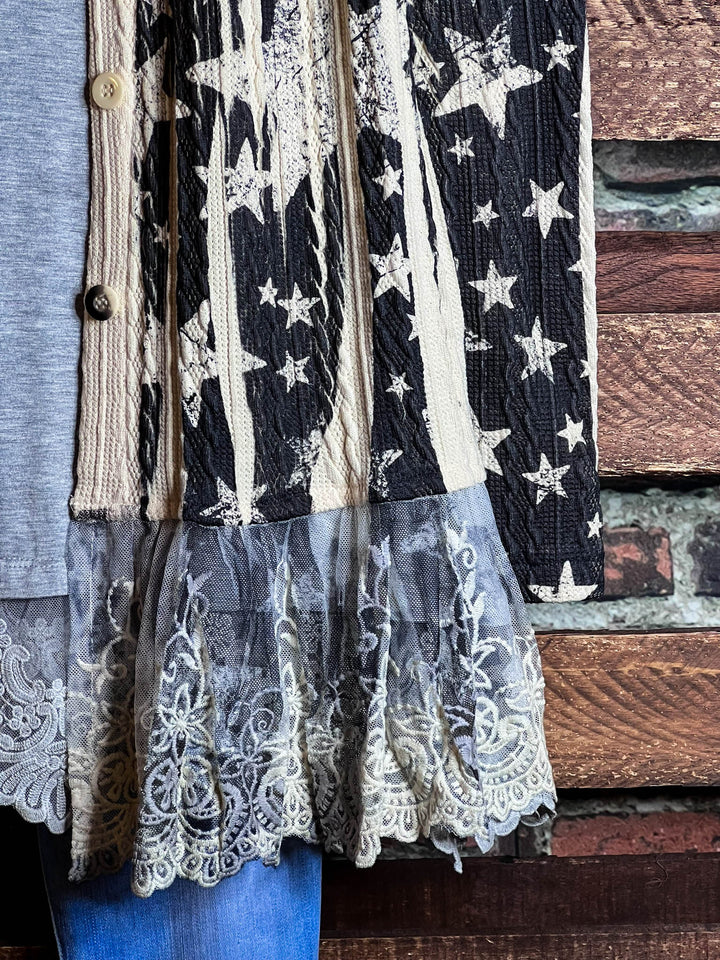 BLISSFUL MOMENTS FAB LACE JACKET IN BLACK & BEIGE