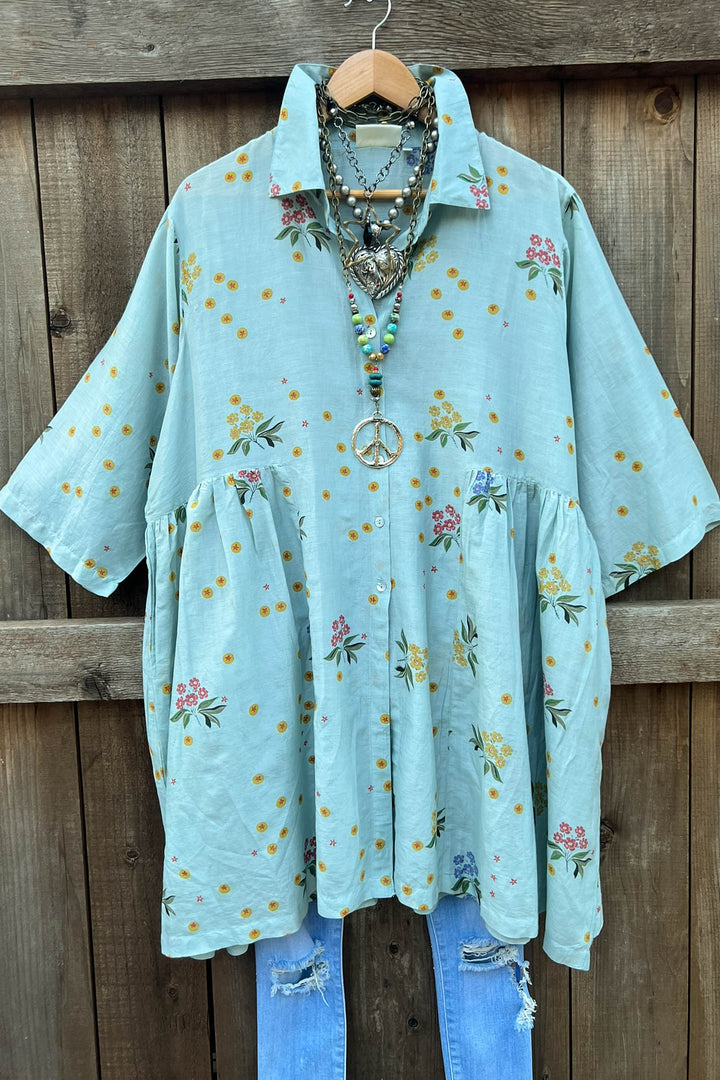 INFINITE POSSIBILITIES OVERSIZED LIGHTWEIGHT SHIRT IN BLUE SAGE