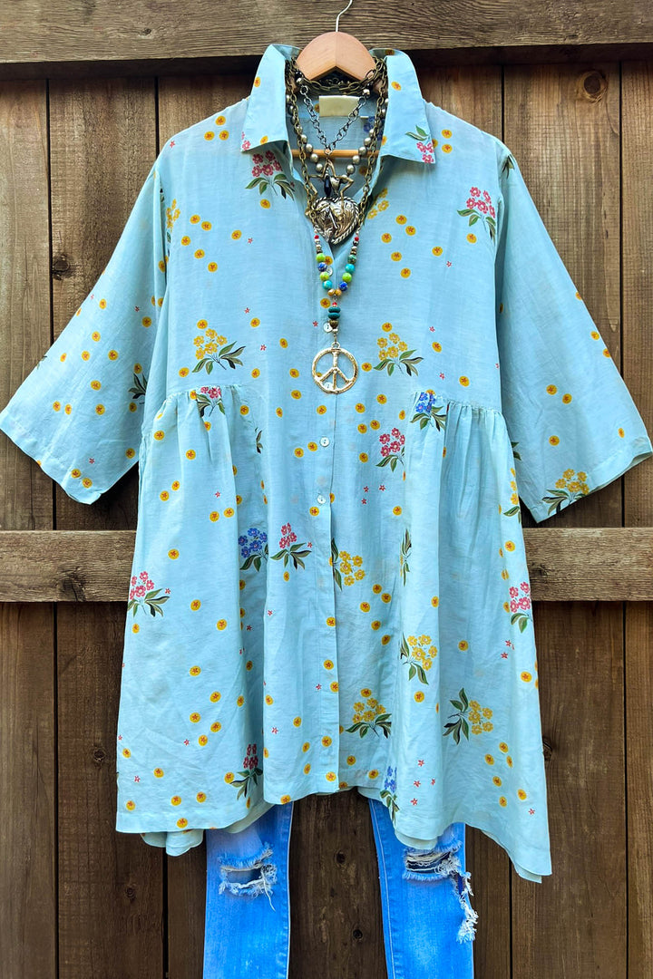 INFINITE POSSIBILITIES OVERSIZED LIGHTWEIGHT SHIRT IN BLUE SAGE