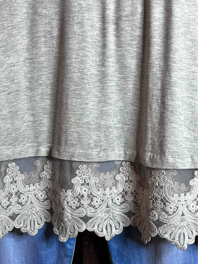 FULL OF GRACE HEATHER GRAY LACE SLIP DRESS EXTENDER TOP