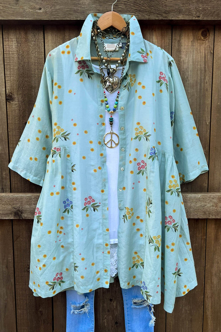 INFINITE POSSIBILITIES OVERSIZED LIGHTWEIGHT SHIRT IN BLUE SAGE