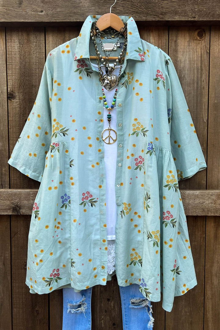 INFINITE POSSIBILITIES OVERSIZED LIGHTWEIGHT SHIRT IN BLUE SAGE