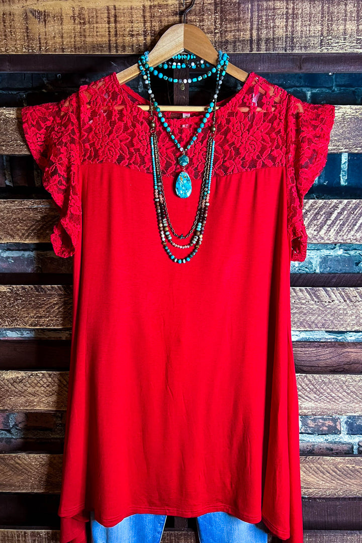 CITY OF LOVE LACE TUNIC IN RED
