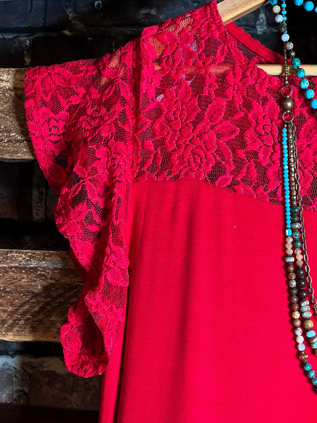 CITY OF LOVE LACE TUNIC IN RED