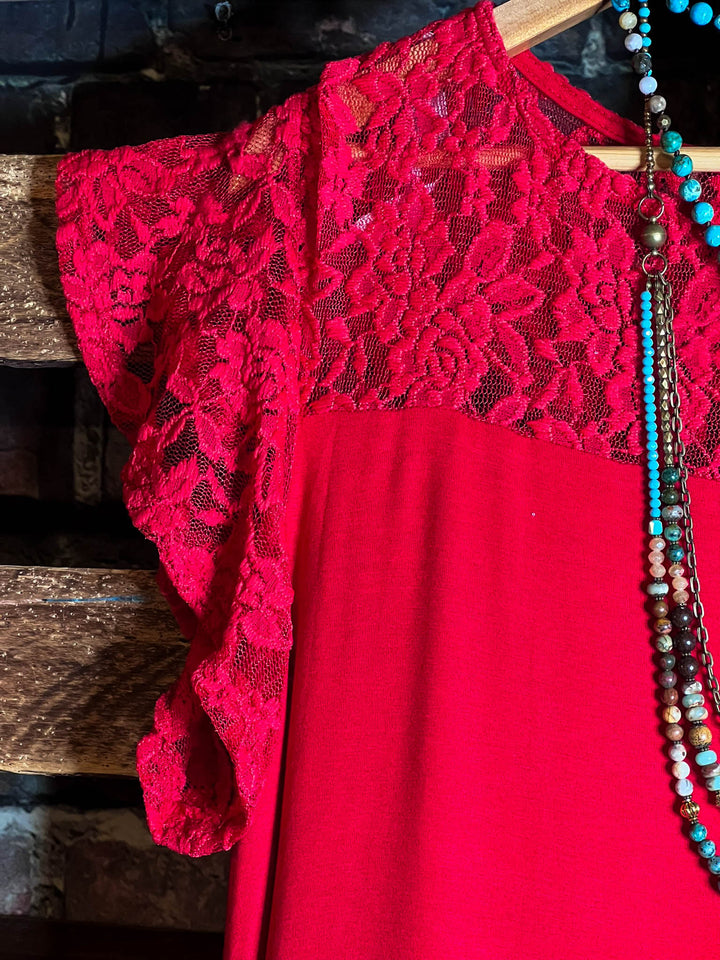 CITY OF LOVE LACE TUNIC IN RED