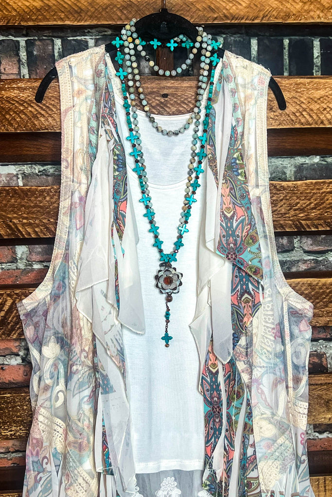 BEST OF MY LOVE LACE VEST IVORY & TURQUOISE
