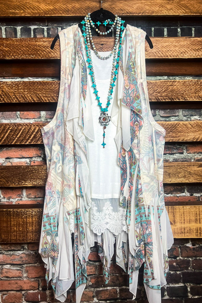 BEST OF MY LOVE LACE VEST IVORY & TURQUOISE