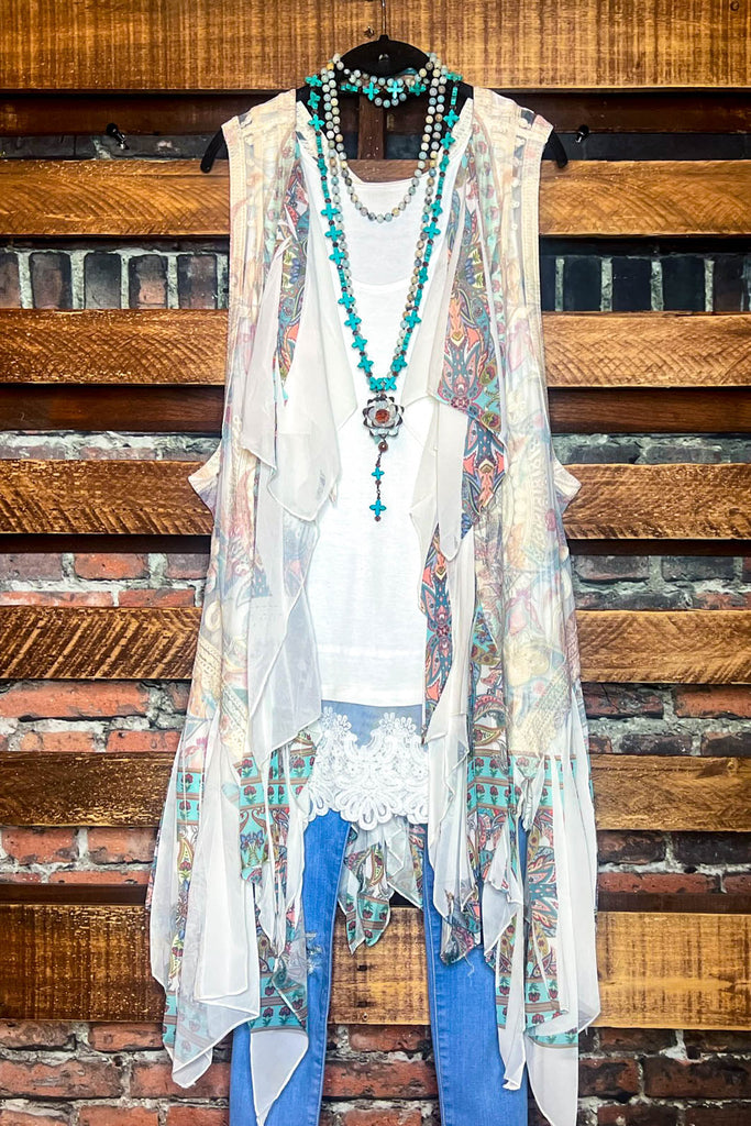 BEST OF MY LOVE LACE VEST IVORY & TURQUOISE