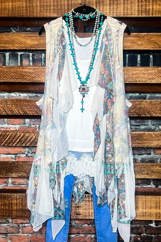 BEST OF MY LOVE LACE VEST IVORY & TURQUOISE