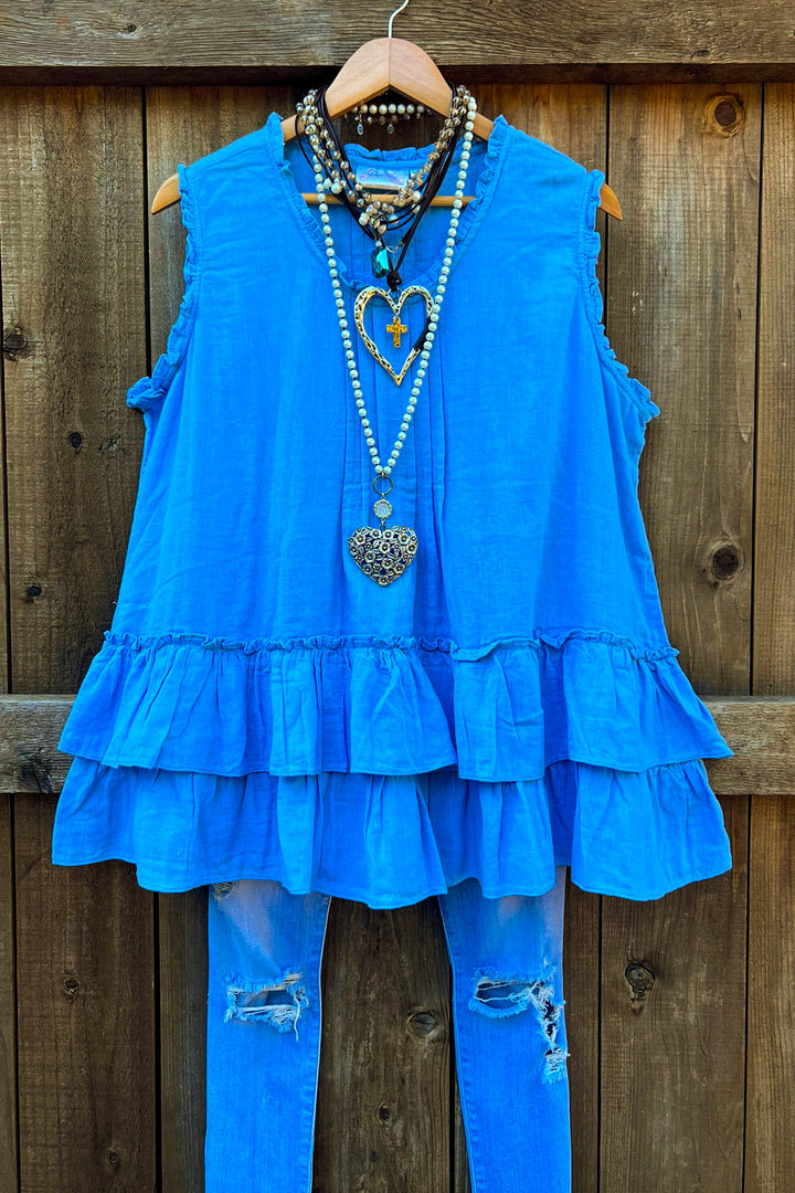 JUST THE SIMPLE THINGS 1OO% COTTON TUNIC - BLUE