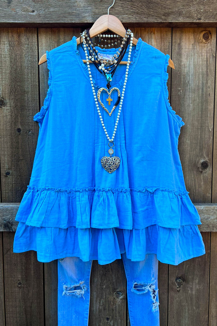JUST THE SIMPLE THINGS 1OO% COTTON TUNIC - BLUE