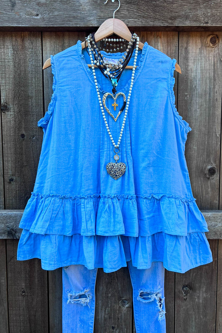JUST THE SIMPLE THINGS 1OO% COTTON TUNIC - BLUE