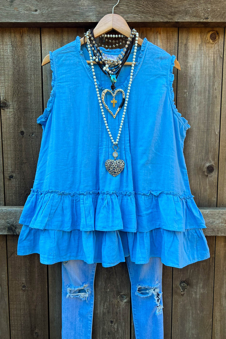 JUST THE SIMPLE THINGS 1OO% COTTON TUNIC - BLUE