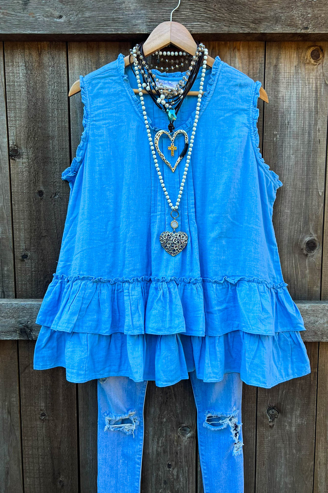 JUST THE SIMPLE THINGS 1OO% COTTON TUNIC - BLUE
