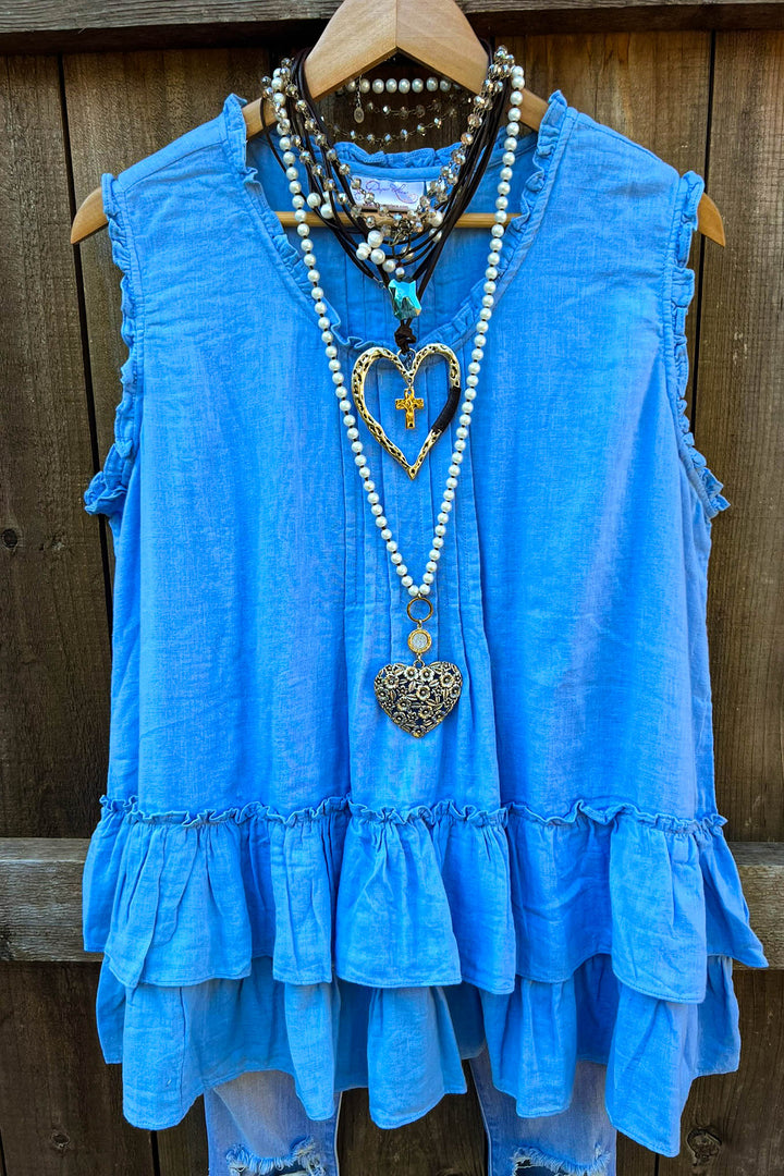 JUST THE SIMPLE THINGS 1OO% COTTON TUNIC - BLUE