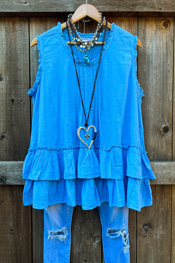 JUST THE SIMPLE THINGS 1OO% COTTON TUNIC - BLUE