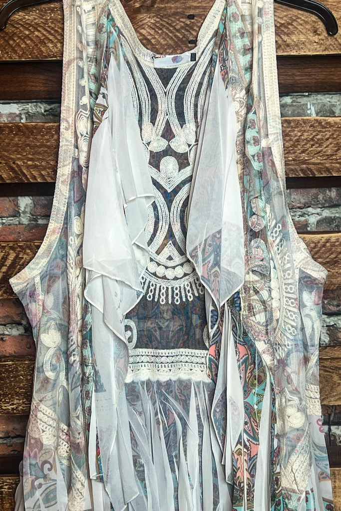 BEST OF MY LOVE LACE VEST IVORY & TURQUOISE