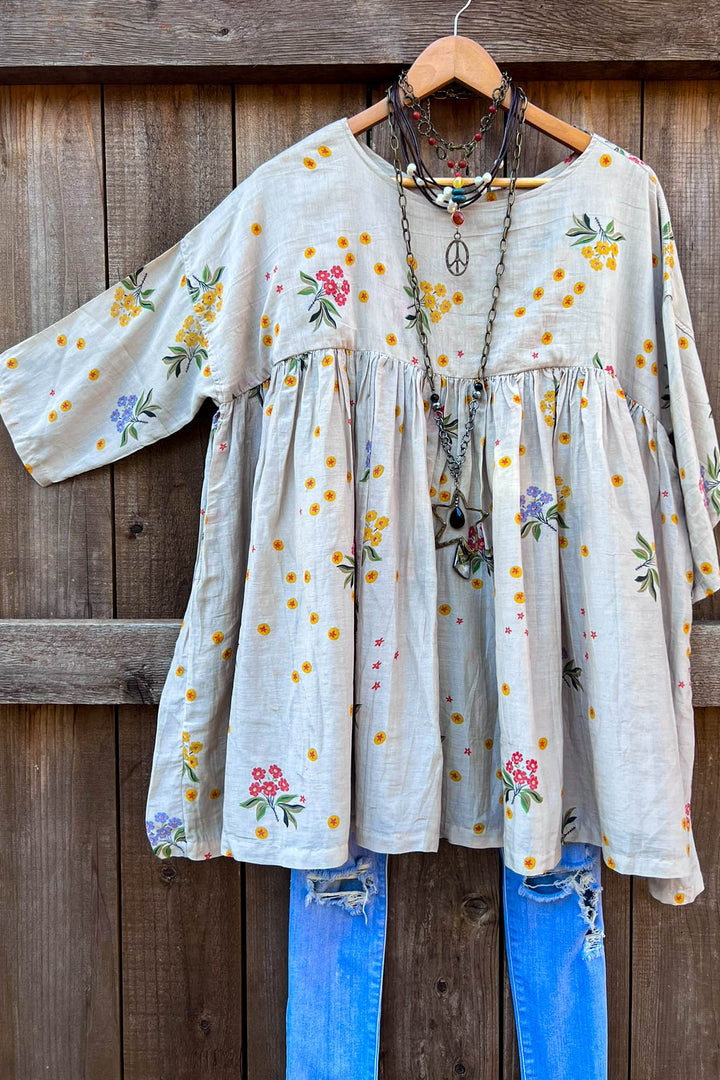 Enchanted Fields Oversized Lightweight Tunic in Natural Sage