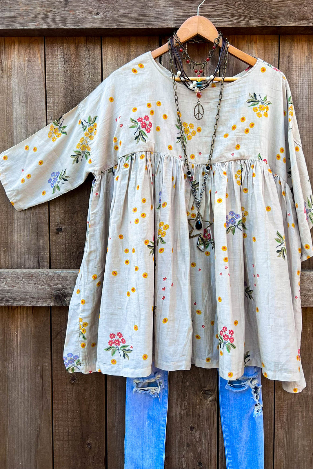 Enchanted Fields Oversized Lightweight Tunic in Natural Sage