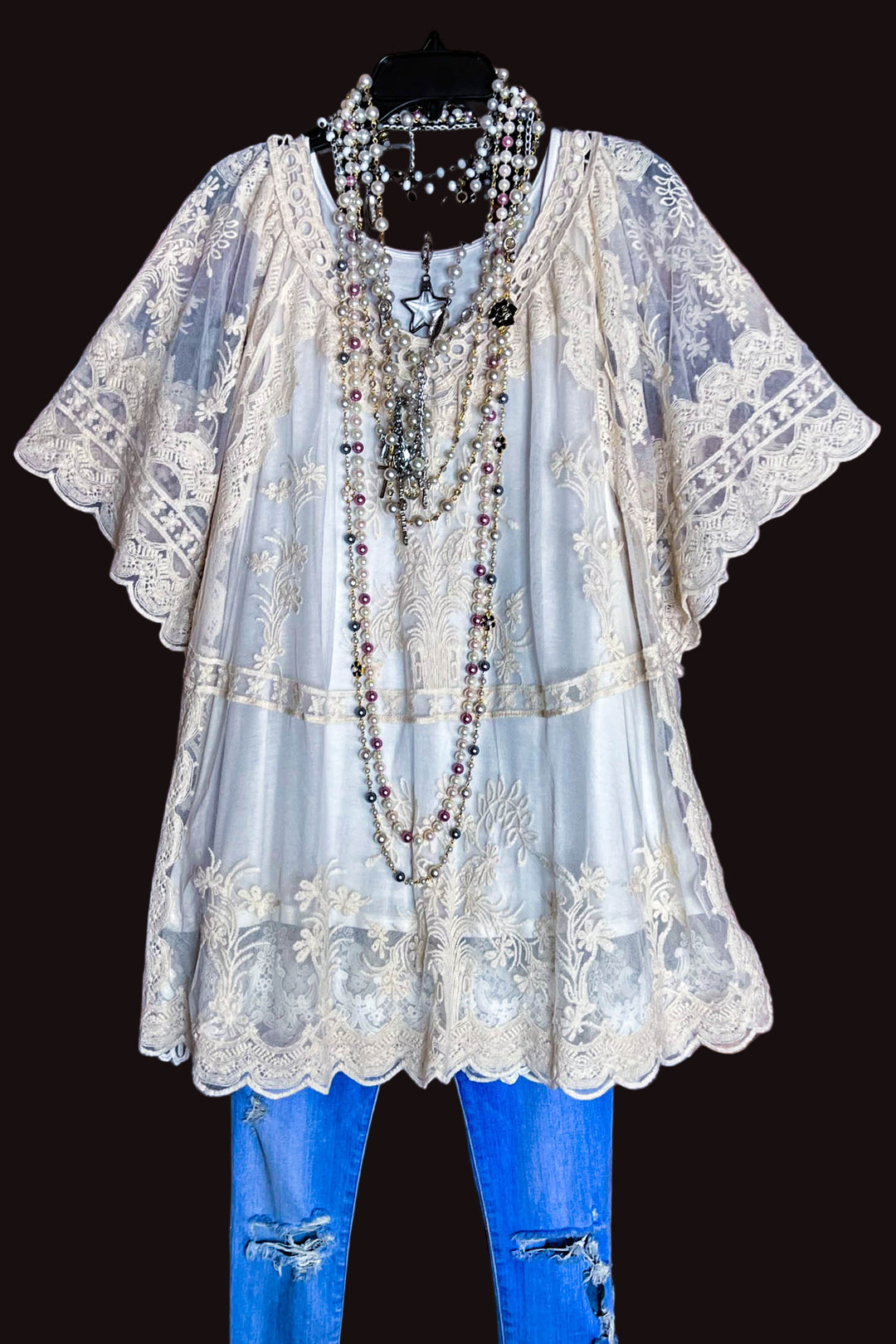PRETTY THINGS  LACE TUNIC IN NATURAL