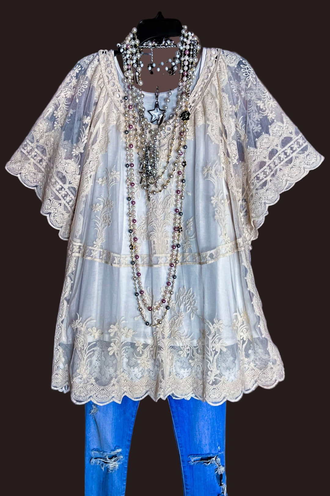 PRETTY THINGS  LACE TUNIC IN NATURAL