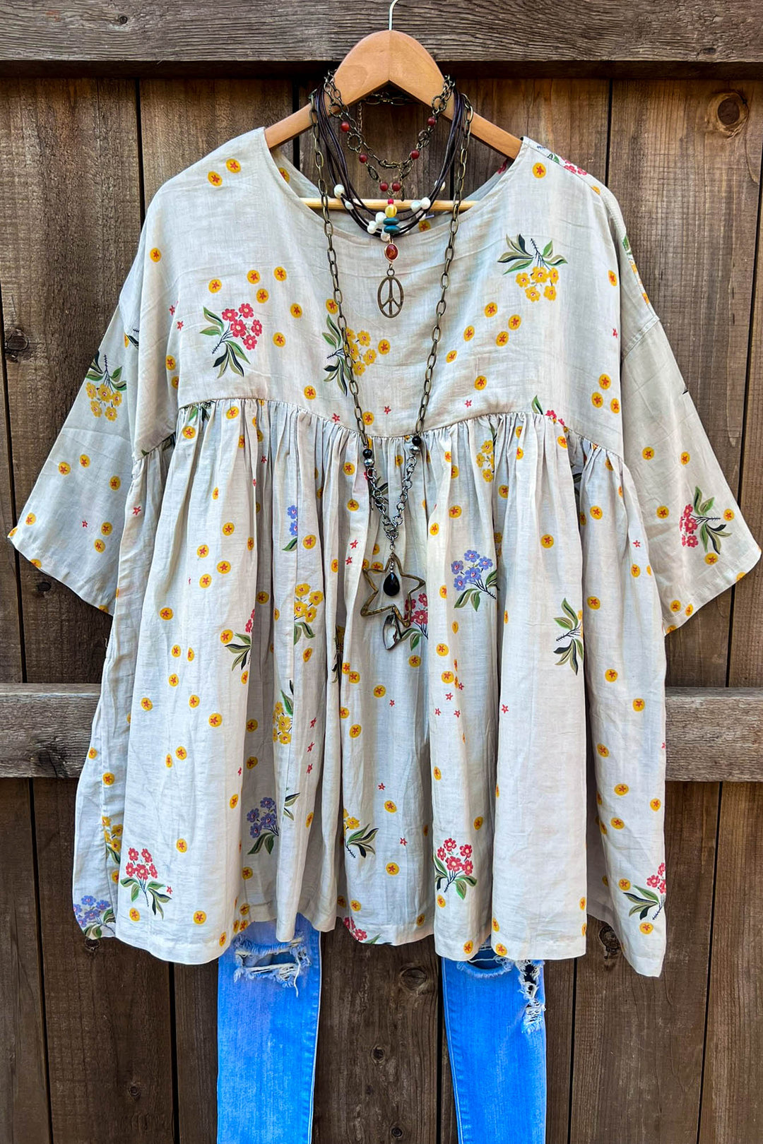 Enchanted Fields Oversized Lightweight Tunic in Natural Sage