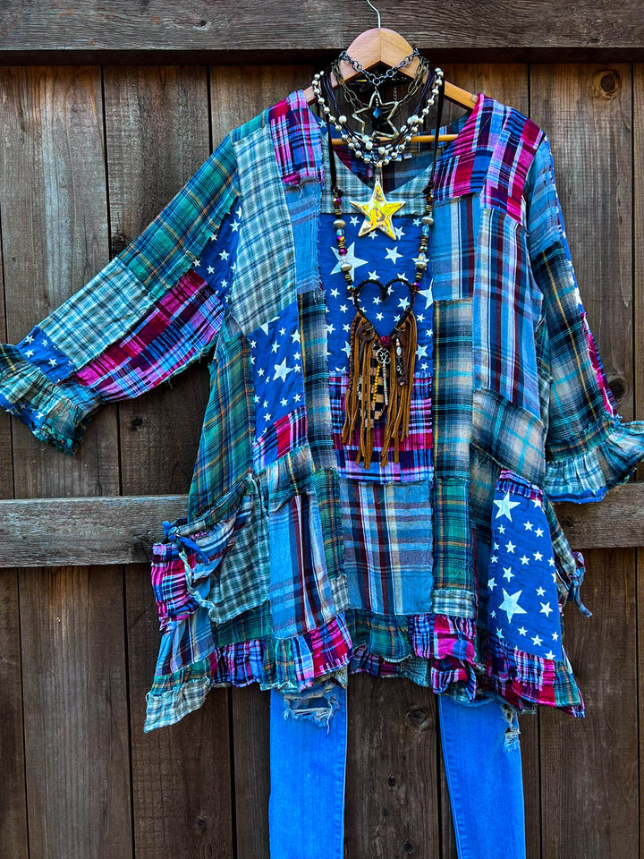 Be Free Stars Boho Shabby Patchwork 1OO% Cotton -Multi-Color
