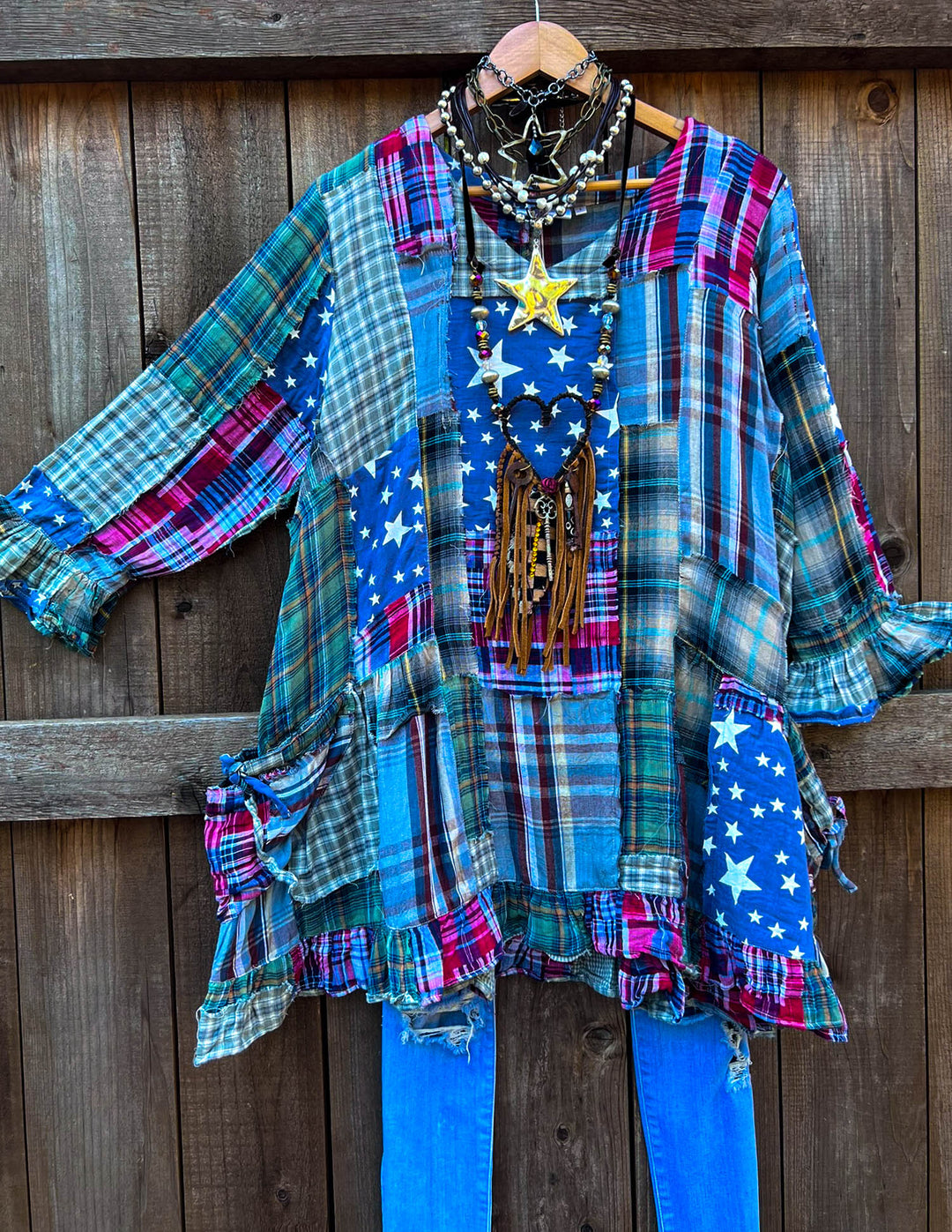 Be Free Stars Boho Shabby Patchwork 1OO% Cotton -Multi-Color