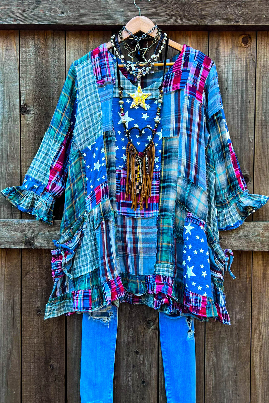 Be Free Stars Boho Shabby Patchwork 1OO% Cotton -Multi-Color