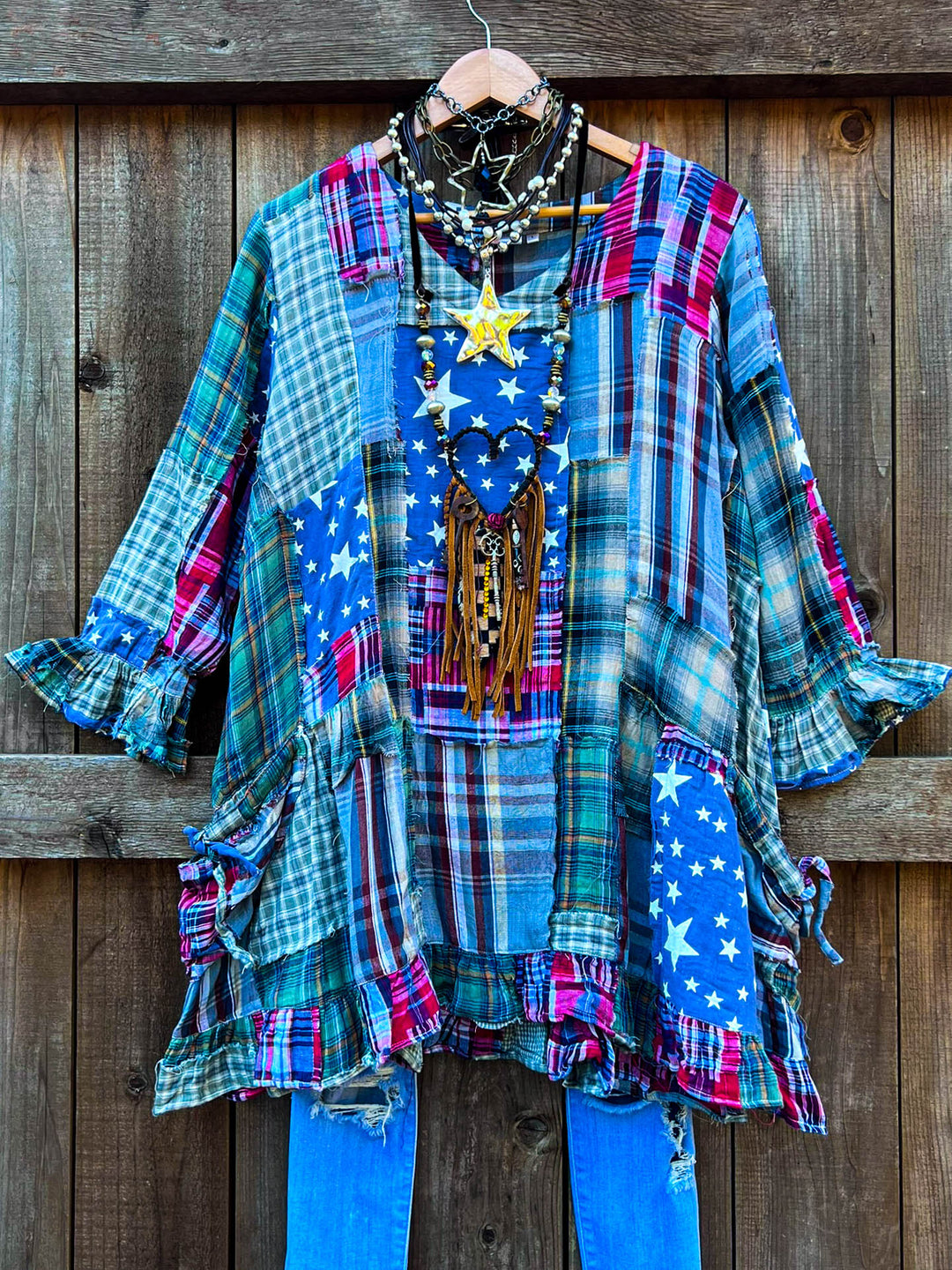 Be Free Stars Boho Shabby Patchwork 1OO% Cotton -Multi-Color