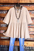 LET'S GO TO TOWN 100 % COTTON BABYDOLL TOP IN LIGHT MOCHA
