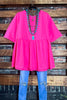 LET'S GO TO TOWN 100 % COTTON BABYDOLL TOP IN FUCHSIA