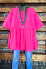LET'S GO TO TOWN 100 % COTTON BABYDOLL TOP IN FUCHSIA