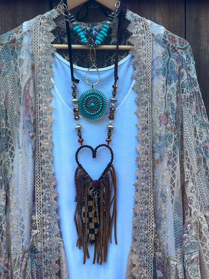 A True Beauty Lace Multi-Color Cardigan Taupe & Turquoise