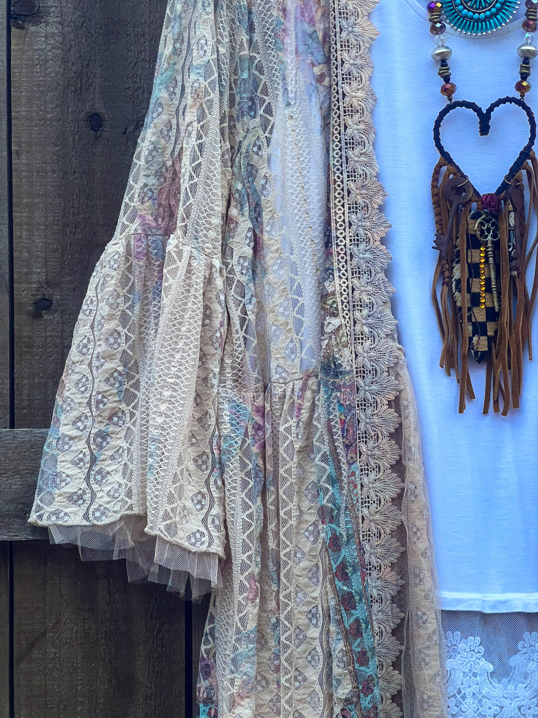 A True Beauty Lace Multi-Color Cardigan Taupe & Turquoise