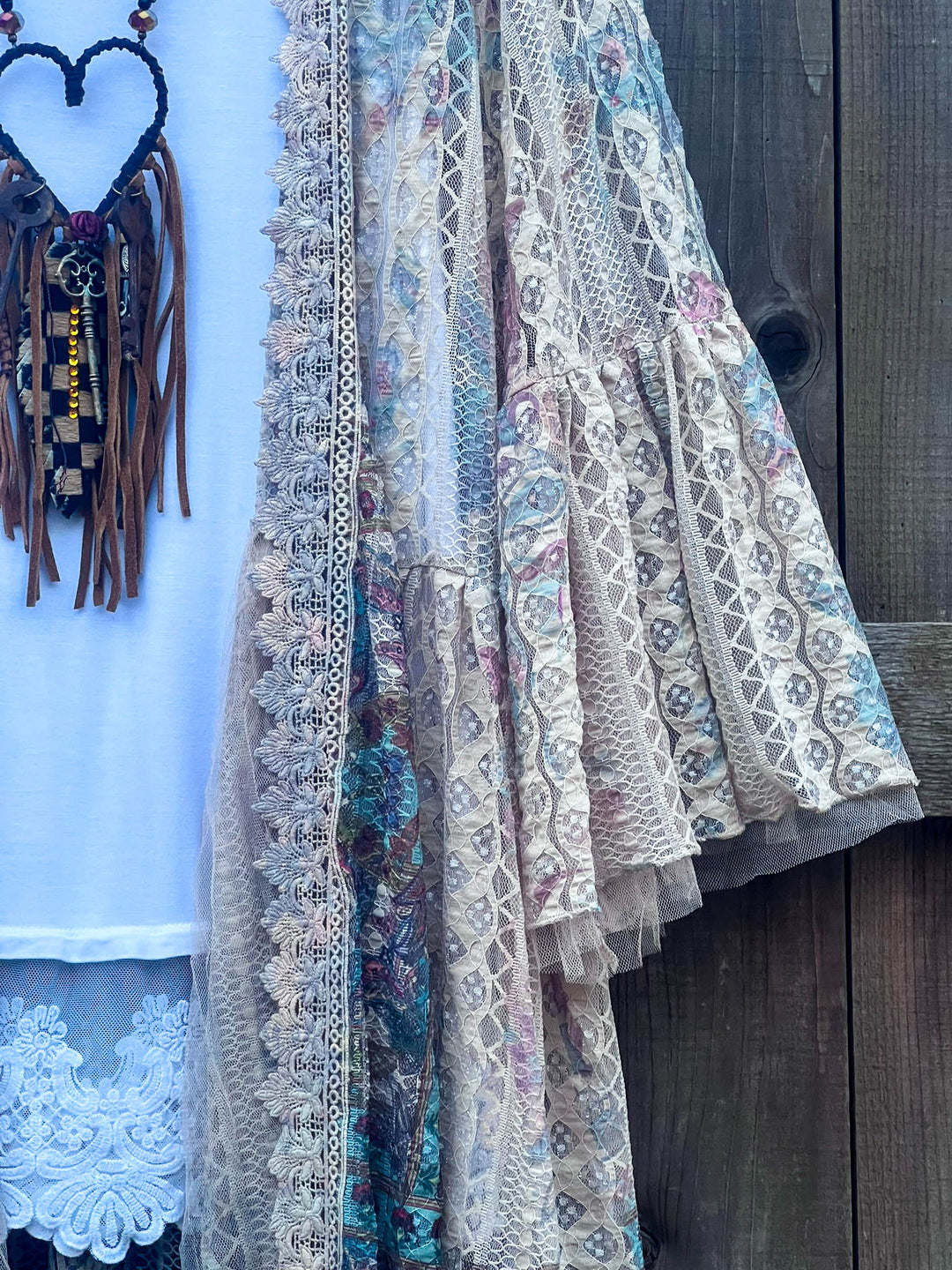A True Beauty Lace Multi-Color Cardigan Taupe & Turquoise
