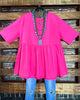 LET'S GO TO TOWN 100 % COTTON BABYDOLL TOP IN FUCHSIA